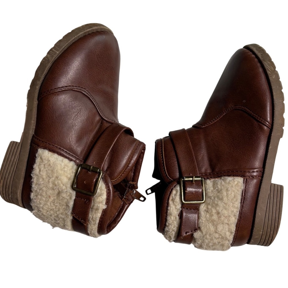 Rampage Brown Zip Ankle Boots Faux Fur Trim‎ Buckle Size Toddler 8 Preowned